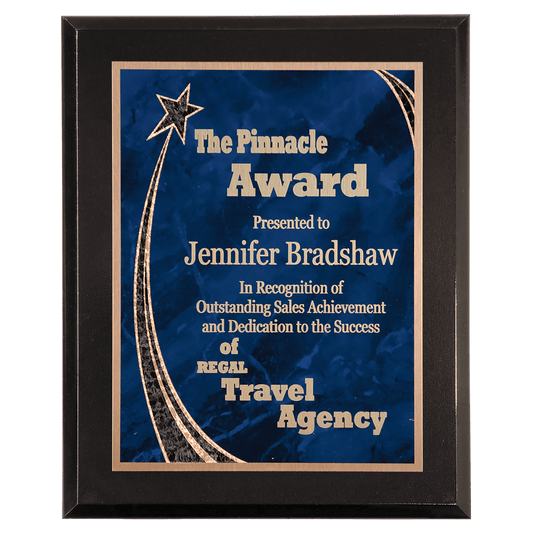7" x 9" Premium Black Piano Finish Plaque with Blue Rising Star Plate