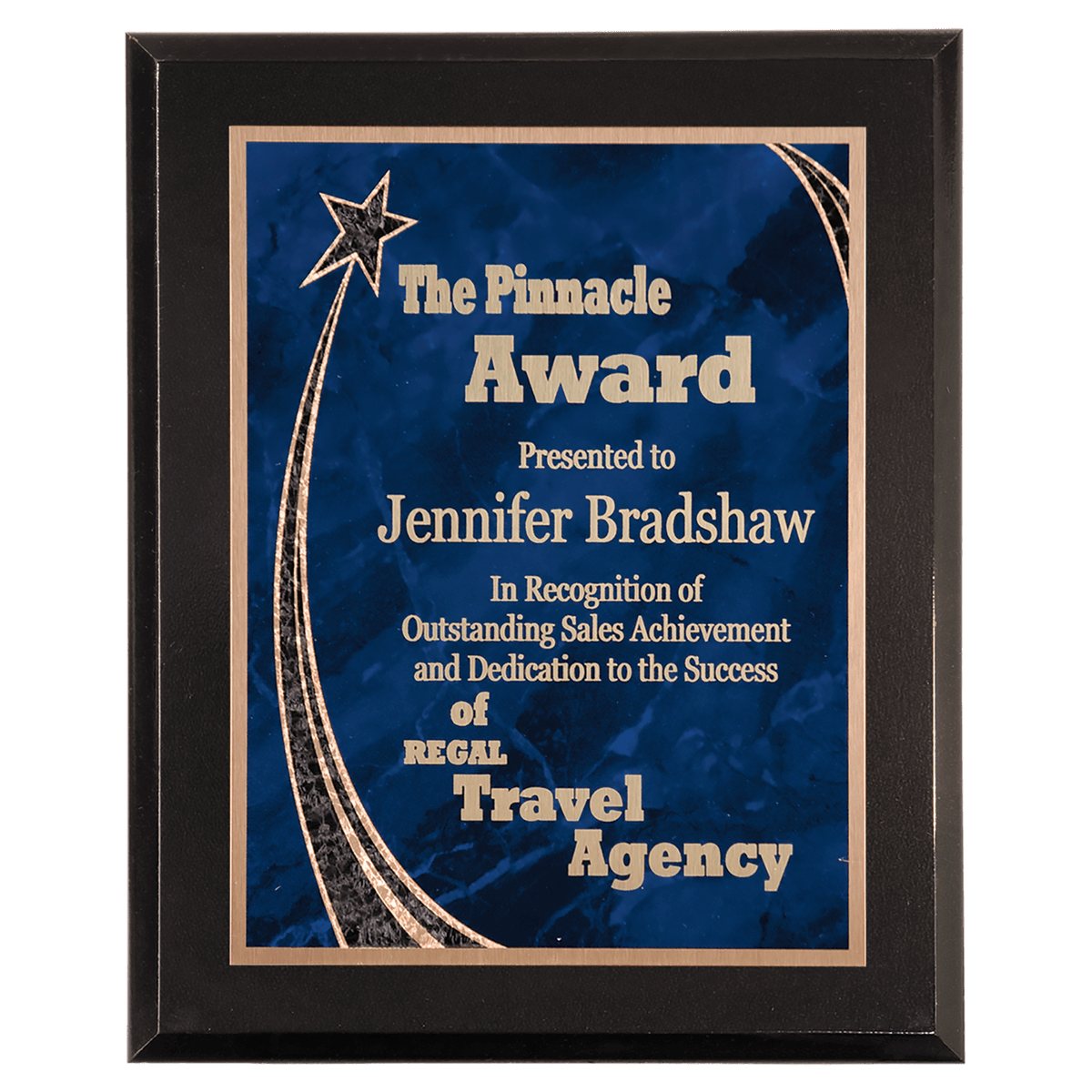 8" x 10" Premium Black Piano Finish Plaque with Blue Rising Star Plate