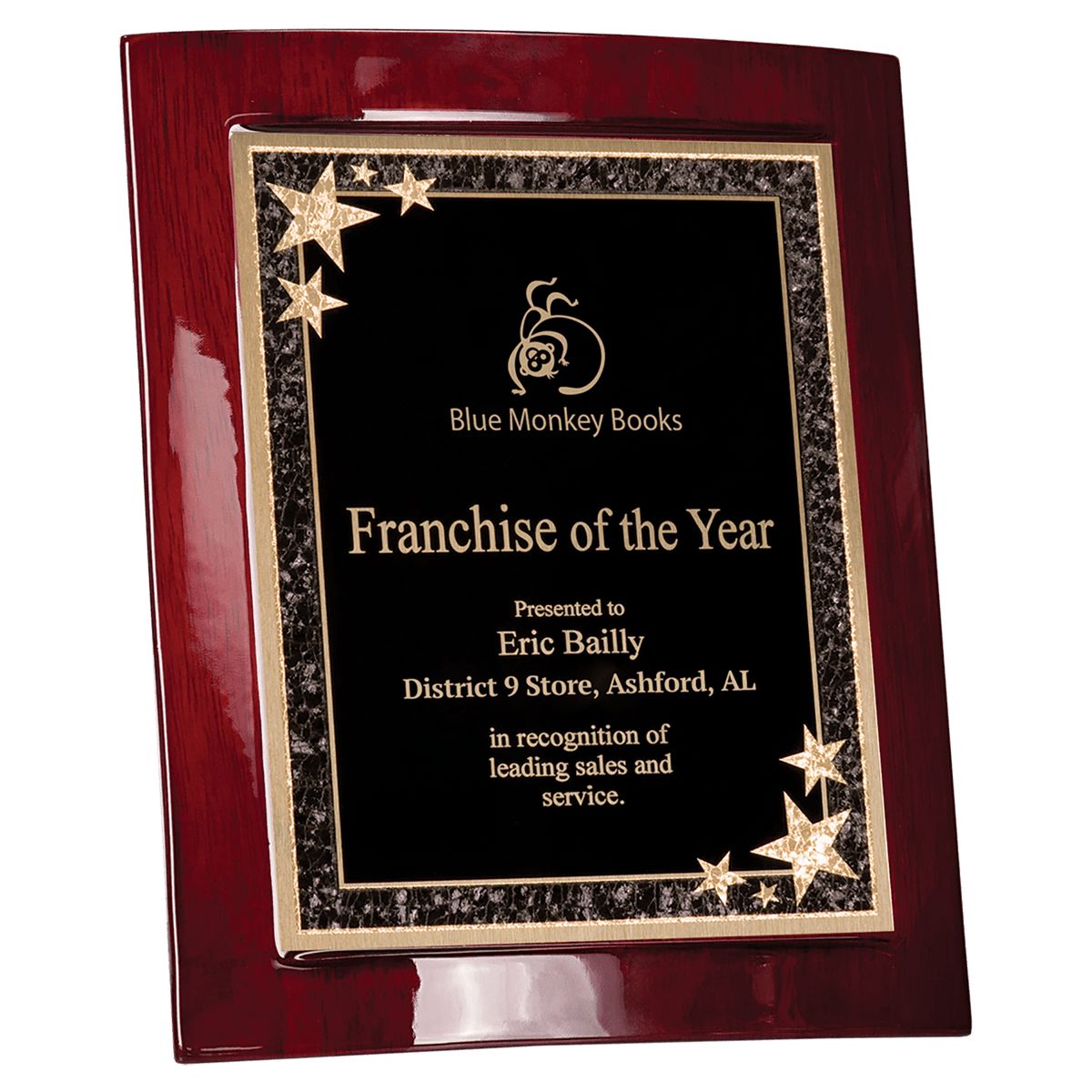 7 1/2" x 9" Rosewood Piano Finish Eclipse Plaque with Black Starburst Plate
