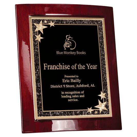 9 1/2" x 12" Rosewood Piano Finish Eclipse Plaque with Black Starburst Plate