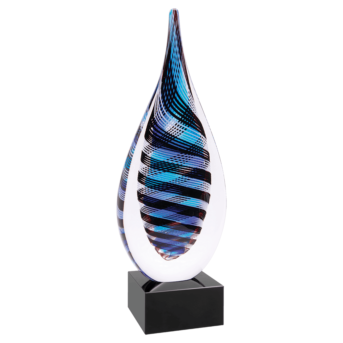 Blue, White & Black Twist Rain Drop Art Glass