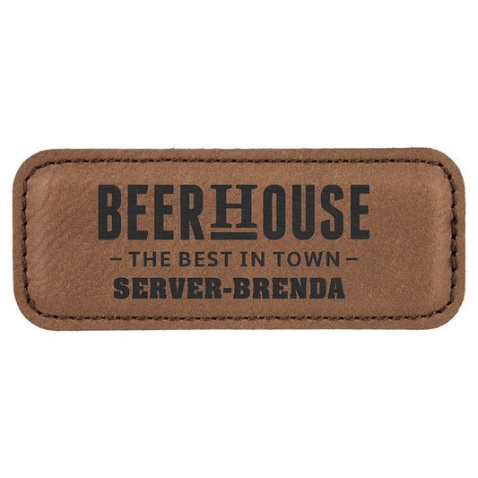 3 1/4" x 1 1/4" Dark Brown Leatherette Badge with Magnet