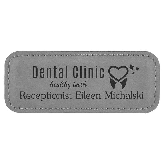 3 1/4" x 1 1/4" Gray Leatherette Badge with Magnet