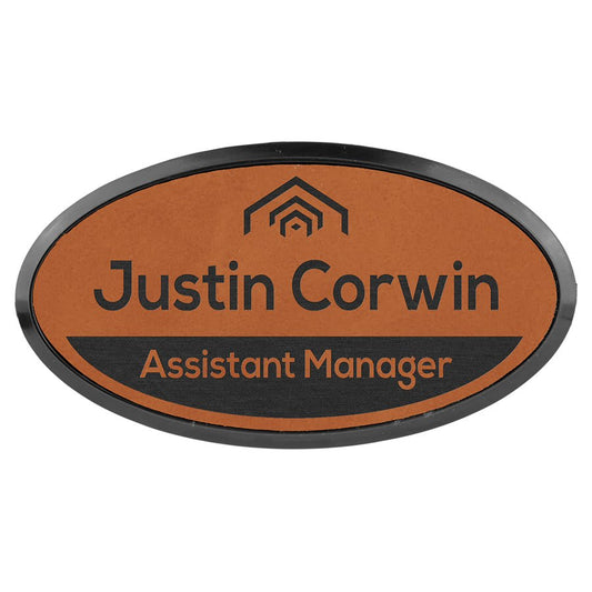3" x 1 1/2" Rawhide Oval Badge with Frame