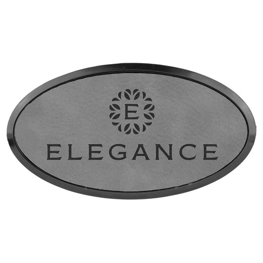 3" x 1 1/2" Gray Leatherette Oval Badge with Frame