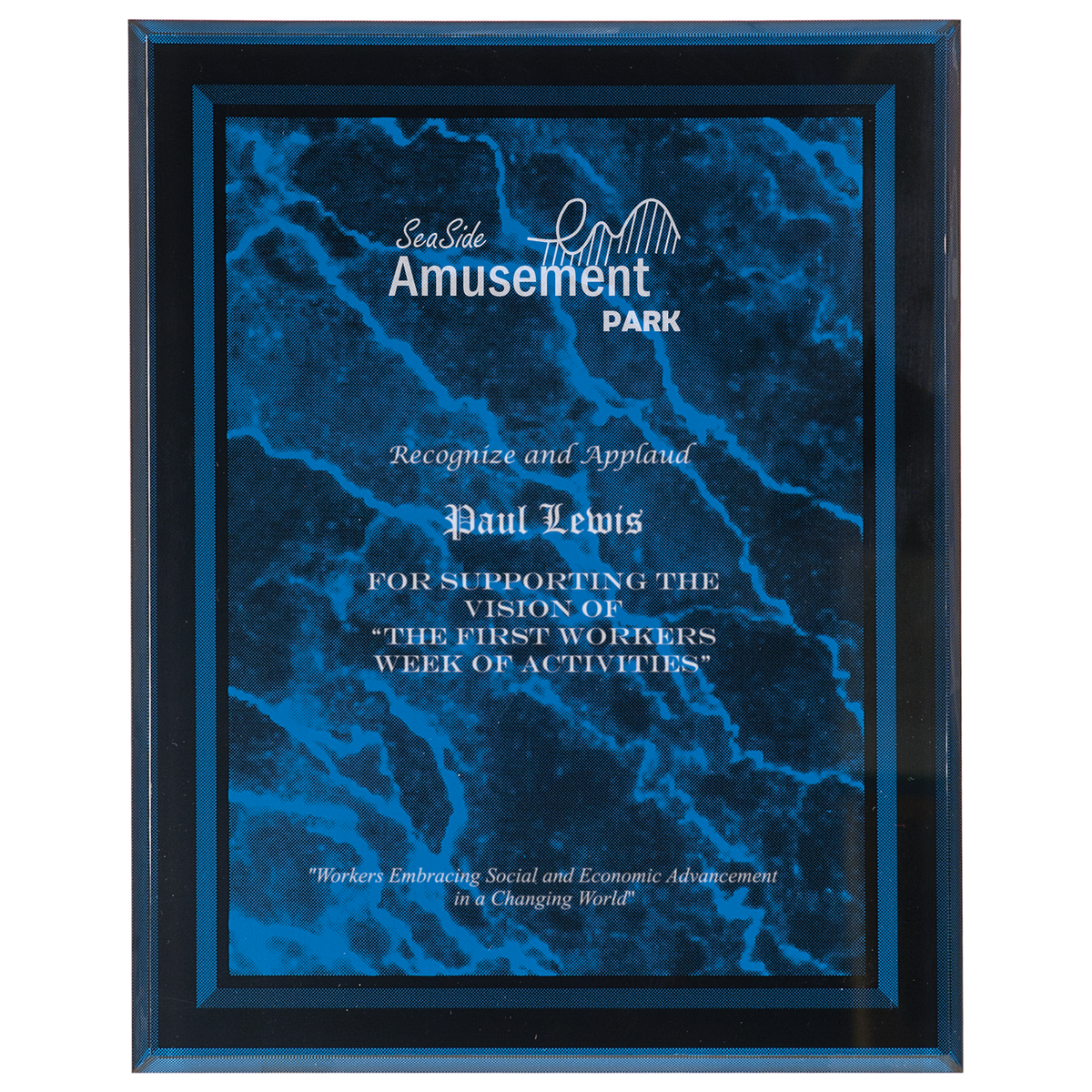 8" x 10" Blue Marble Border Acrylic Clear-Plaq