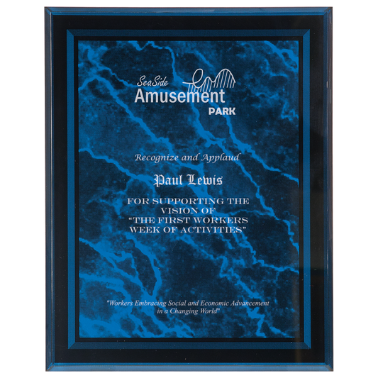 8" x 10" Blue Marble Border Acrylic Clear-Plaq