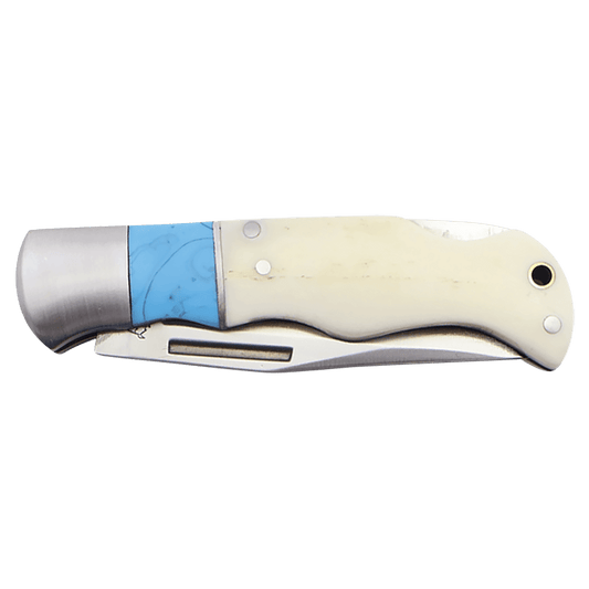 Bison River Bone/Blue Handle Folding Knife
