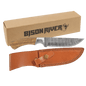 Fixed Blade Wood Handle Knife with Damascus Steel Blade and Leather Sheath