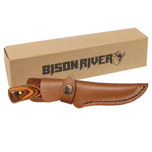 Fixed Blade Wood Handle Knife with Stainless Steel Blade and Leather Sheath