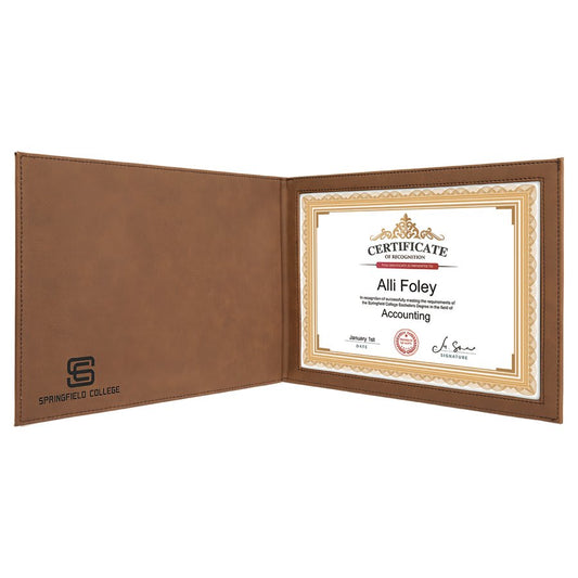 Dark Brown Leatherette Certificate Holder for 8 1/2" x 11" Certificate