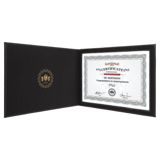Black/Gold Leatherette Certificate Holder for 8 1/2" x 11" Certificate