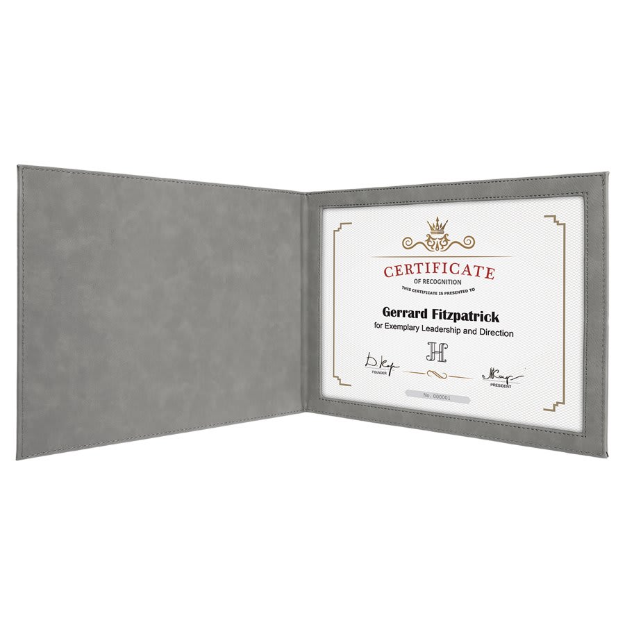 Gray Leatherette Certificate Holder for 8 1/2" x 11" Certificate