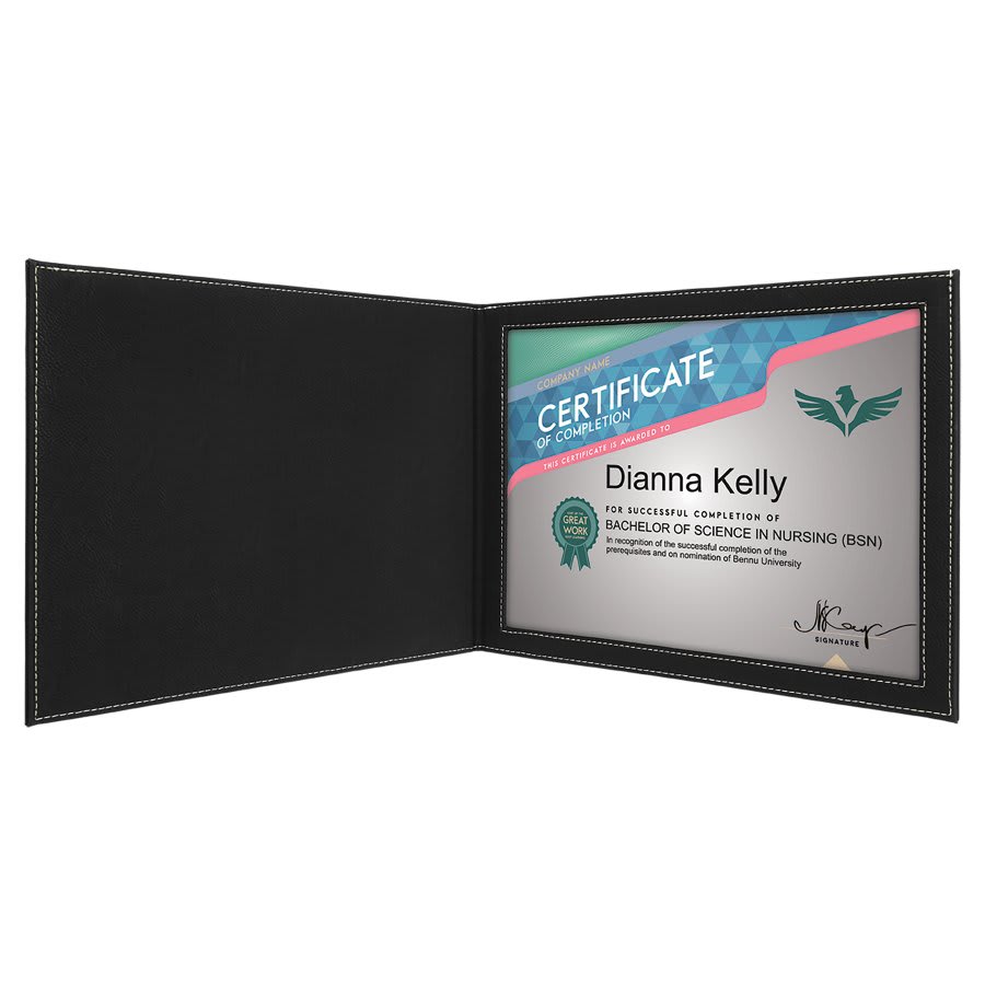 Black/Silver Leatherette Certificate Holder for 8 1/2" x 11" Certificate