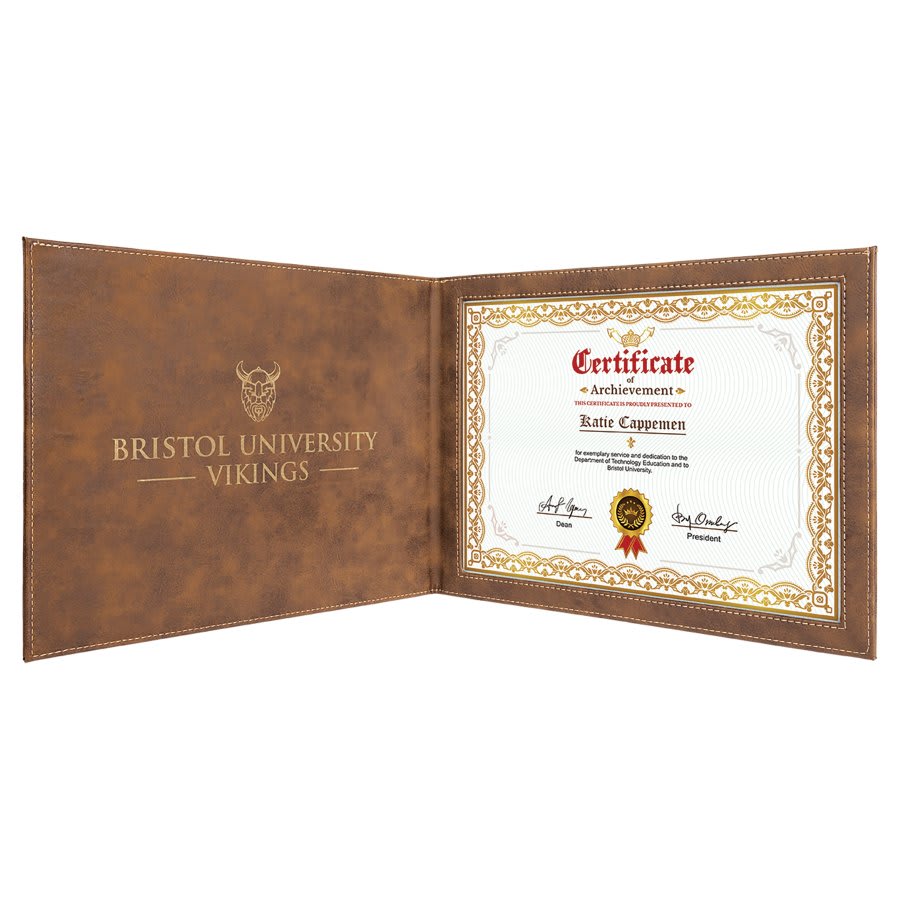 Rustic/Gold Leatherette Certificate Holder for 8 1/2" x 11" Certificate