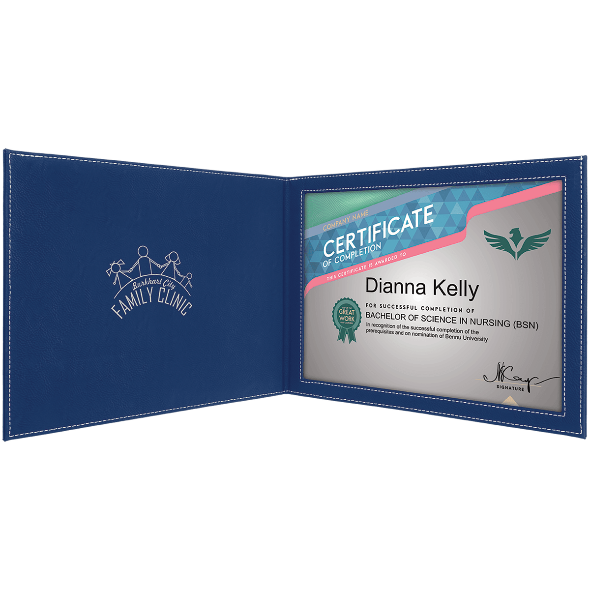 Blue/Silver Leatherette Certificate Holder for 8 1/2" x 11" Certificate