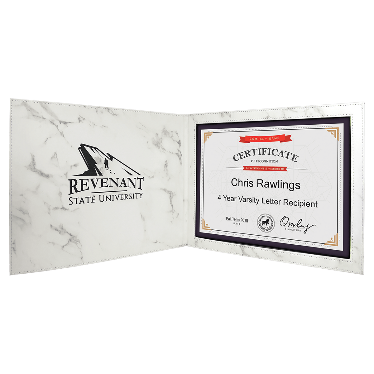 White Marble Leatherette Certificate Holder for 8 1/2" x 11" Certificate