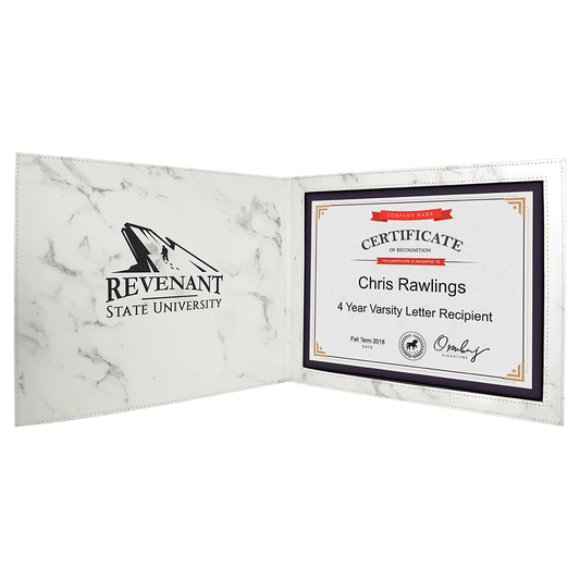 White Marble Leatherette Certificate Holder for 8 1/2" x 11" Certificate