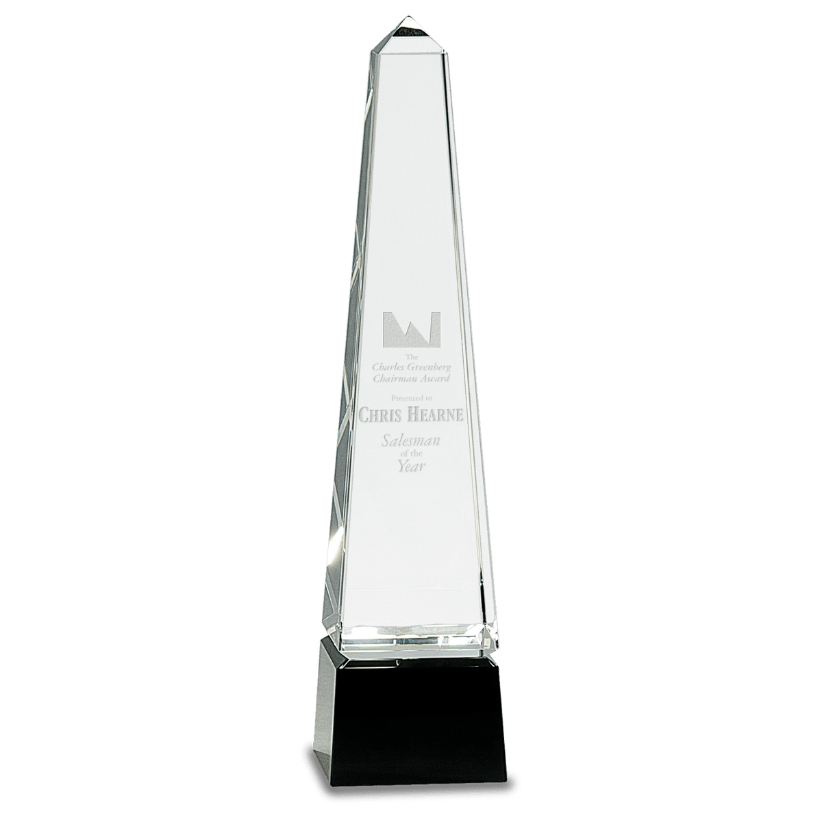 12" Crystal Obelisk on a Black Crystal Base