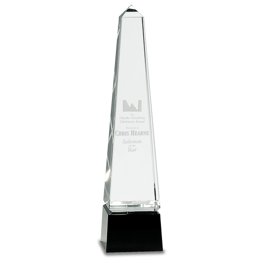 12" Crystal Obelisk on a Black Crystal Base