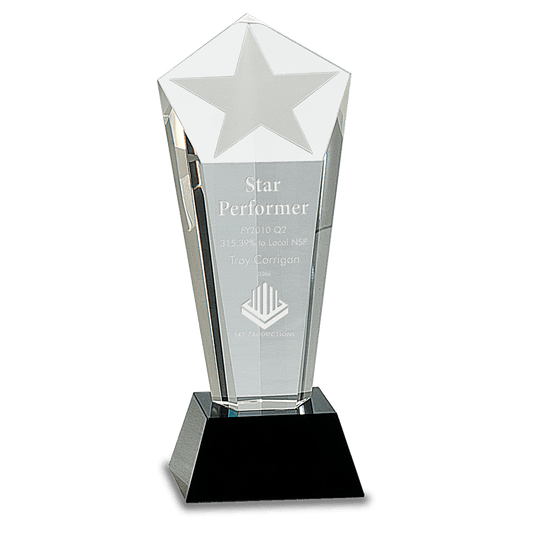 8 3/4" Crystal Frosted Star Column on a Black Crystal Base