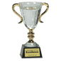8 1/2" Crystal Cup with Gold Metal Handles on Solid Marble Base