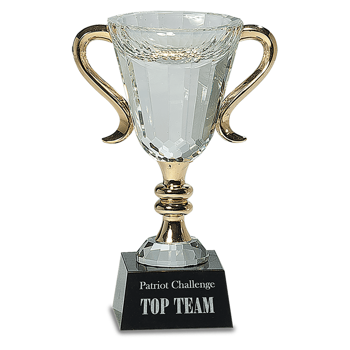 7 1/4" Crystal Cup with Gold Metal Handles on Solid Marble Base