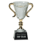 7 1/4" Crystal Cup with Gold Metal Handles on Solid Marble Base