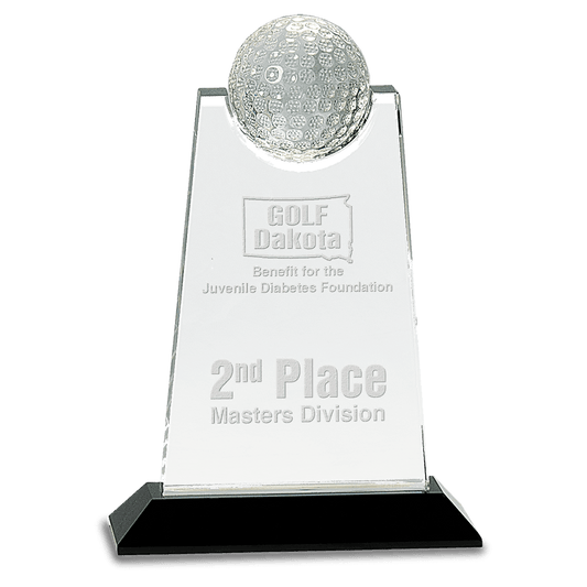 Crystal Golf Ball Inset Award on a Black Base