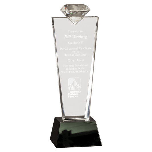 11" Crystal Diamond Top Award on Black Pedestal Base