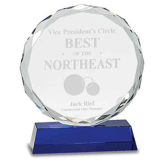 7" Crystal Round Facet on a Blue Crystal Base