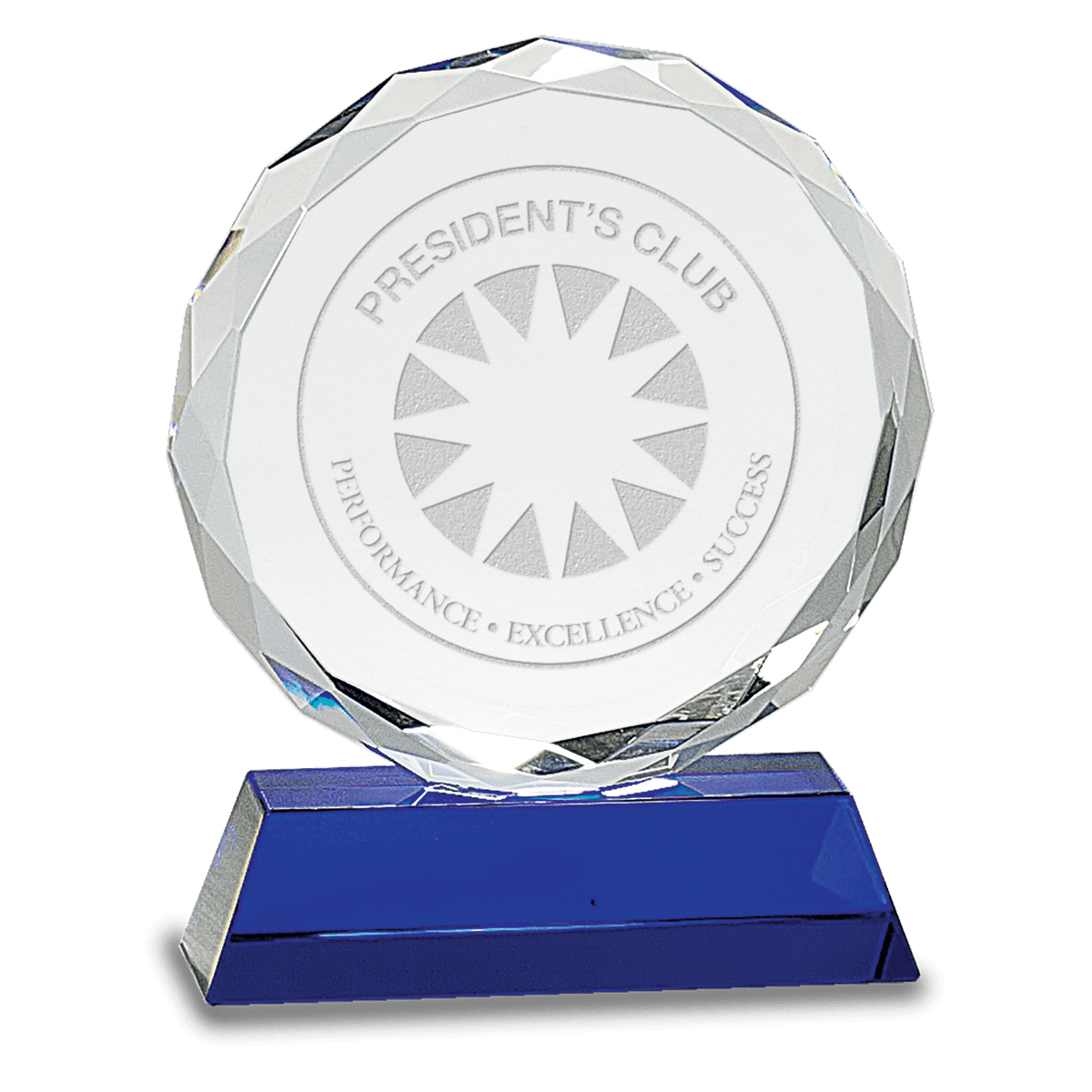 6" Crystal Round Facet on a Blue Crystal Base