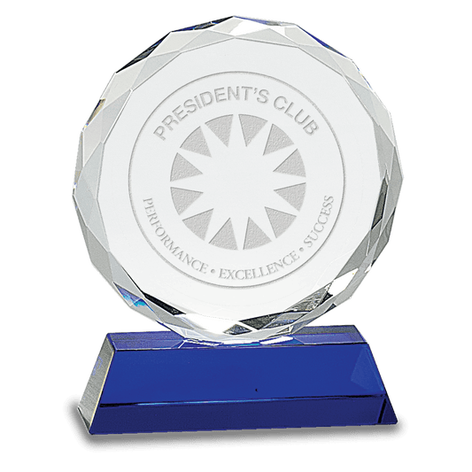6" Crystal Round Facet on a Blue Crystal Base