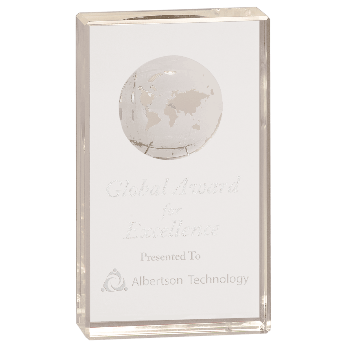 6" Crystal Rectangle with Etched Globe