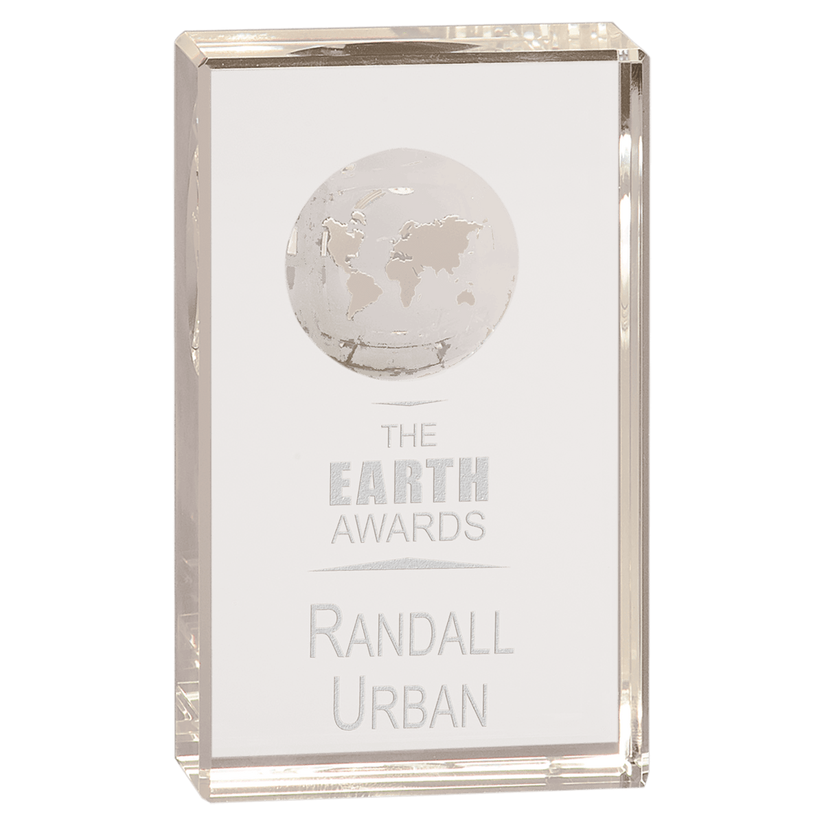5" Crystal Rectangle with Etched Globe
