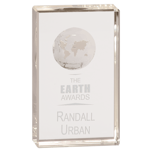 5" Crystal Rectangle with Etched Globe