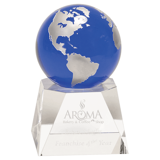 6 1/2" Blue Crystal Globe on a Clear Crystal Base