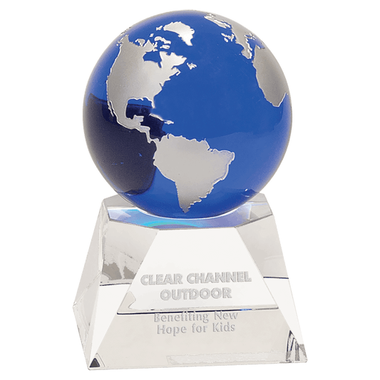 5" Blue Crystal Globe on a Clear Crystal Base