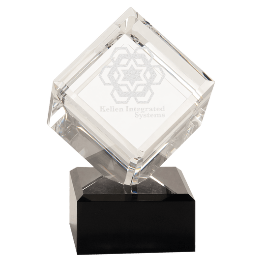6" Crystal Cube on Black Crystal Base
