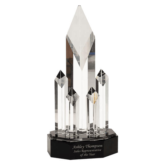 11" Crystal 5-Post Rising Diamonds on a Black Crystal Base