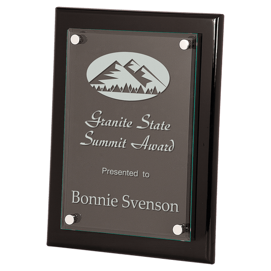 9"x 12" Black Piano Finish Floating Glass Plaque