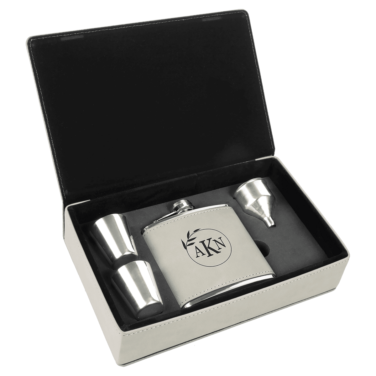 White Leatherette Flask Set