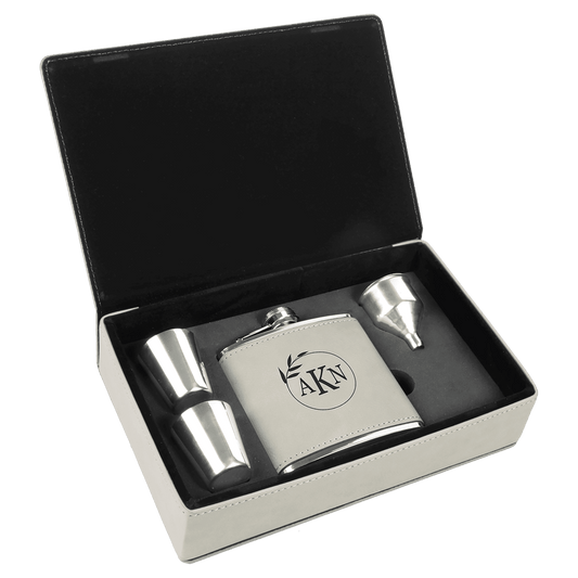 White Leatherette Flask Set