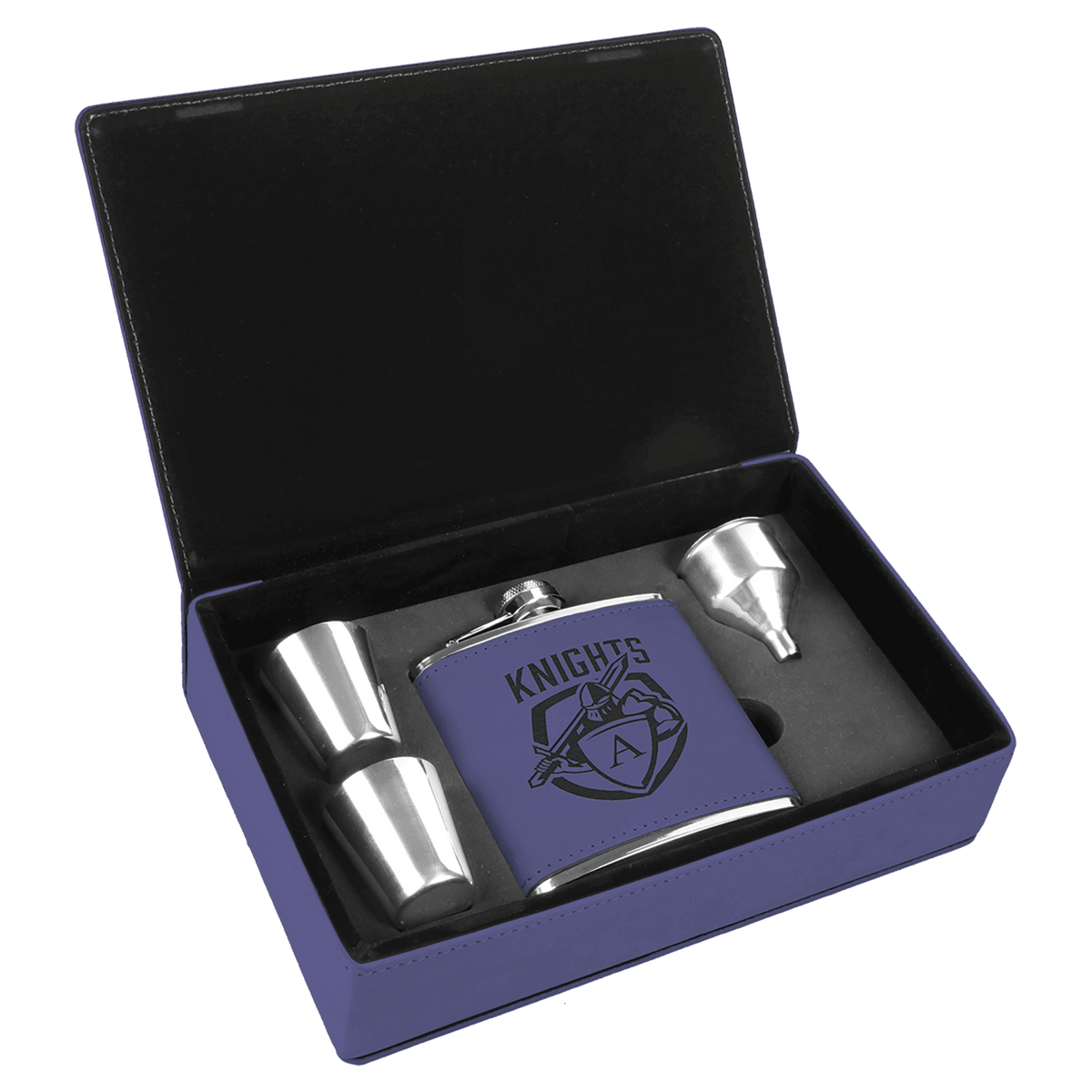 Purple 6 oz. Leathereet Flask Set