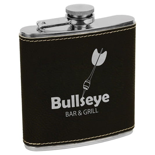 Black/Silver Leatherette 6 oz. Flask