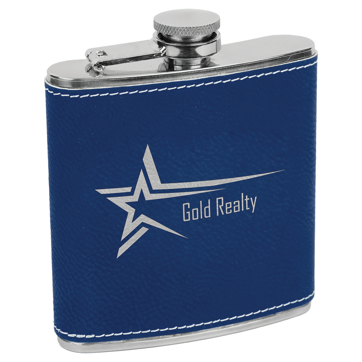Blue/Silver Leatherette 6 oz. Flask
