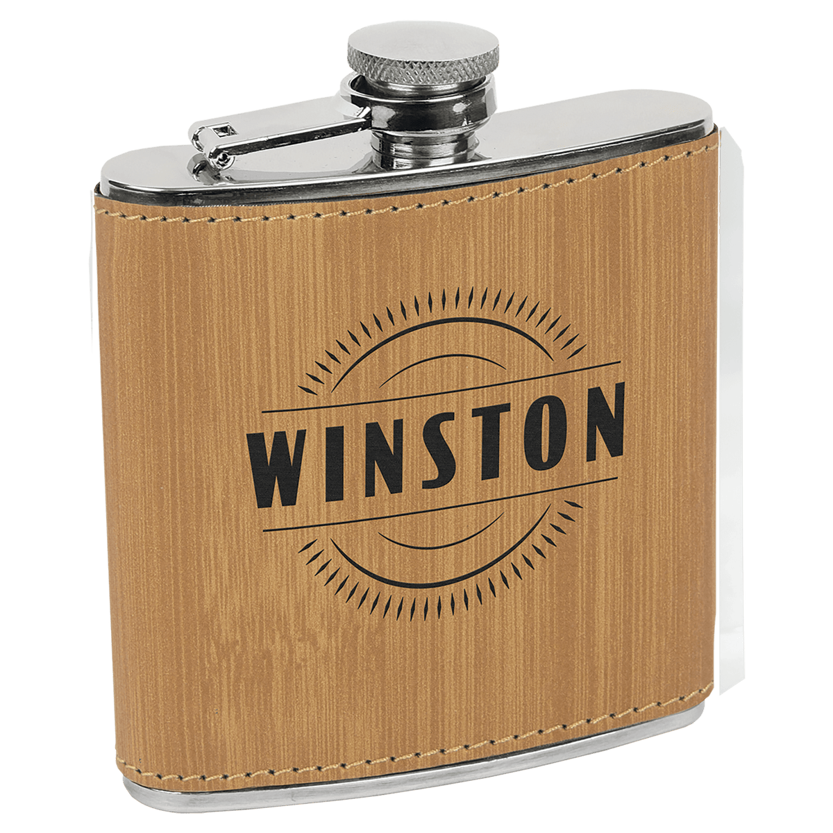 Bamboo Leatherette 6 oz. Flask
