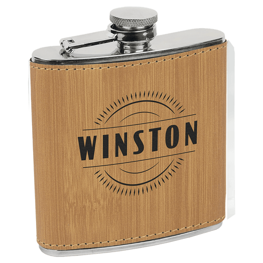 Bamboo Leatherette 6 oz. Flask