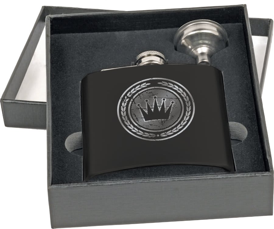 6 oz. Matte Black Stainless Steel Flask Gift Set in Black Box with Funnel