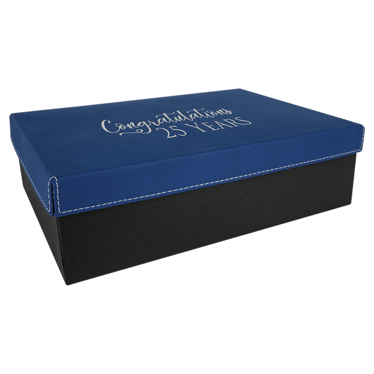 Blue/Silver Large Gift Box with Leatherette Wrapped Lid